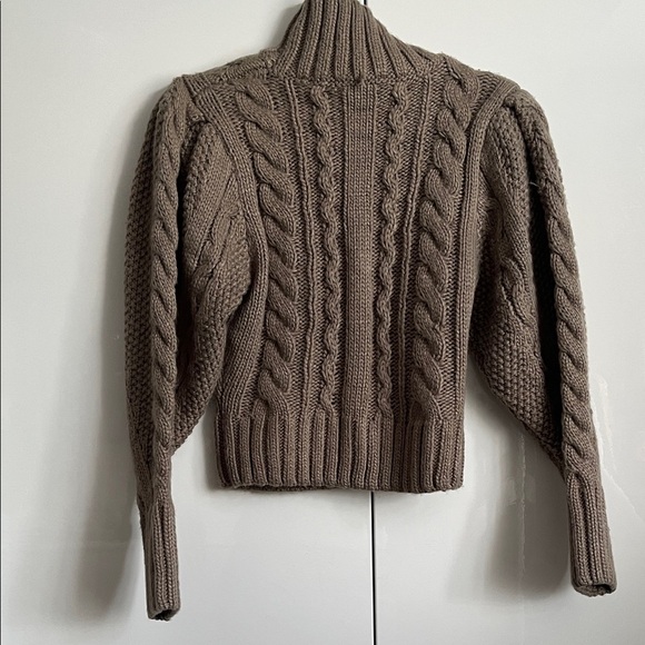 ASTR REVOLVE Taupe Brown Cable Knit Turtleneck Cropped Sweater, Size M - Picture 9 of 15